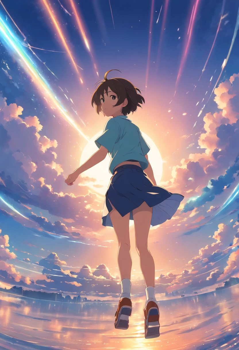 Best quality,4K,8K,A high resolution,Floating in the air is a boy