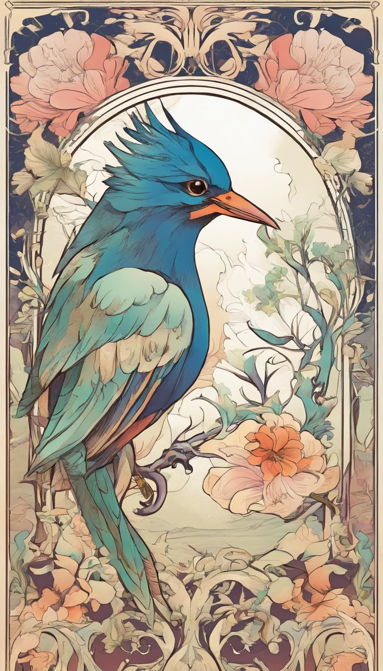 Flowers and birds, japan manga style, sketching, aquarelle