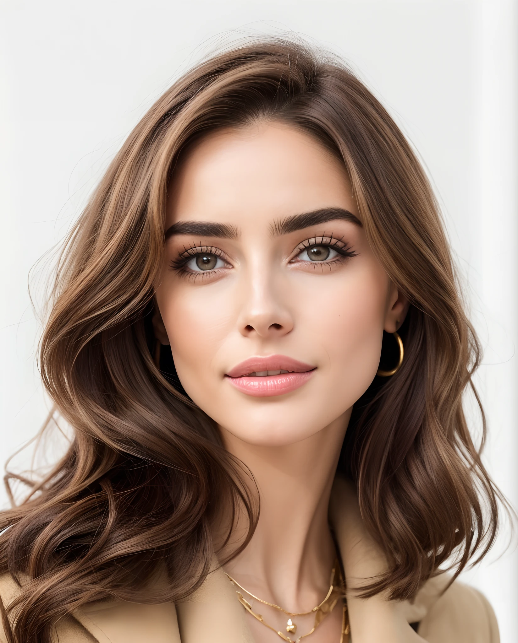 um close up de uma mulher linda com cabelos longos usando uma jaqueta bronzeada, olivia culpo, Olivia Culpo como Milady de Winter, Retrato de Ana de Armas, Retrato Emily Ratajkowski, Christina Kritikou, Ana de Armas Retrato, curtido ameera al taweel, Ana de Armas, Valentina Embaralhamento, Anastasia Ovchinnikova