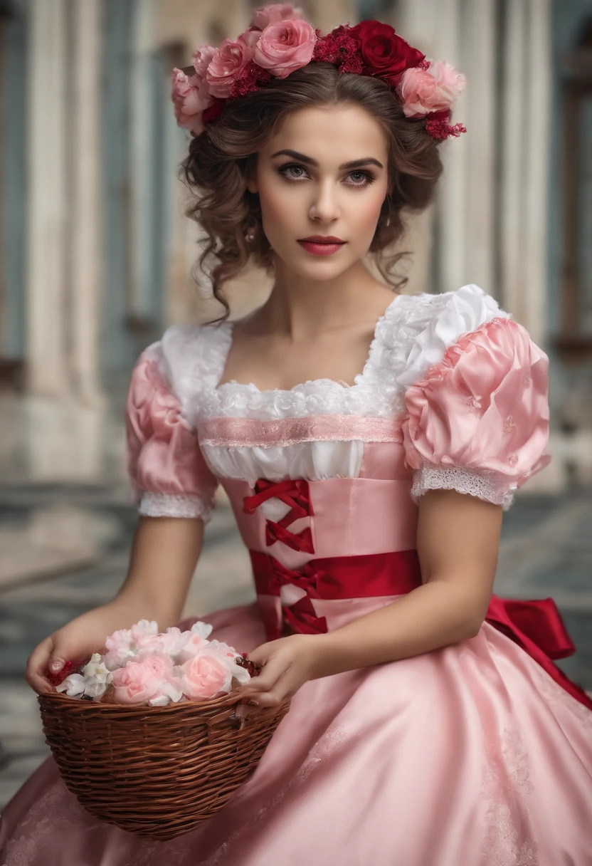 1girl, avental, arco, ornamento de cabelo do cubo, vestir, Frescuras, obscuridade (expression), ornamento de cabelo, Heart, heart hands, cabelos longos, Desviando o olhar, maid, maid apron, cocar de empregada, Maria Janes, um lado para cima, cabelo rosa, rosto sombreado, SHOES, vestido curto, sozinho, gota de suor, coxas, coxas brancas, Zettai Ryouiki,