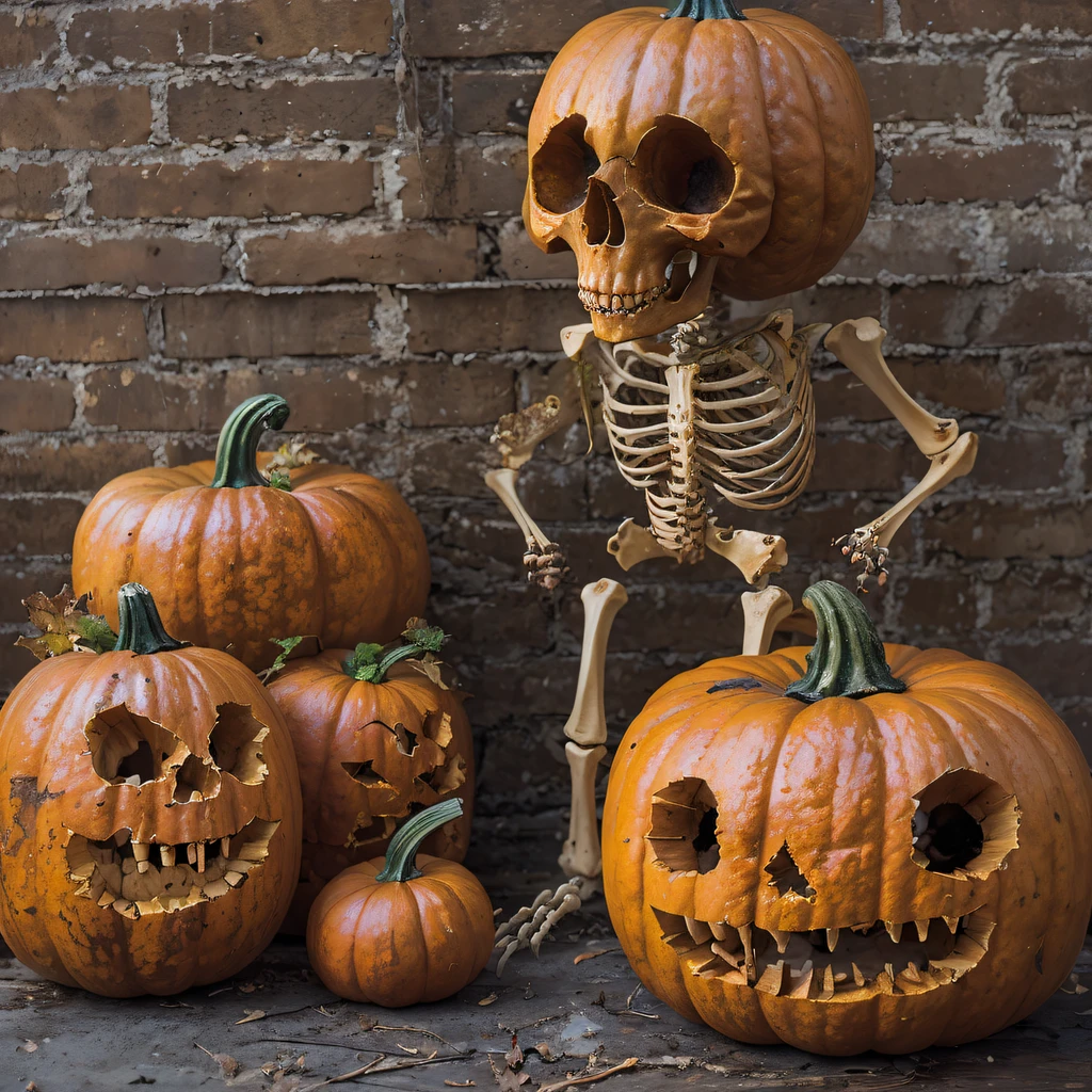 Halloween pumpkin material model(best qualtiy,8K pumpkin skeleton,Masterpiece)When the skeleton pumpkin appears,Only heard, unseen,The pumpkin skeleton explodes,That whistle echoed for a long time,It's like a prelude to impending death,The image of pumpkins and pumpkins is ingrained in the antecedent,Skeleton pumpkin crushed,Become everyone's nightmare pumpkin, Wait until the pumpkin appears,Wear pumpkin skull skin,Add a pumpkin stick covered with a wire skeleton,Full of oppression,The pumpkin people also carefully disguise their kindness,Skeleton pumpkin people will be a weakness for survival because of their kindness,Hiding goodness is the way to survive in troubled times,Pumpkin zombies are not scary,Human pumpkins are terrible,The pumpkin skeleton succeeded,Both are to protect the pumpkin itself,It is also to protect yerba mate pumpkin,Pumpkin good and pumpkin evil,Two sides of the seemingly opposite,But in Negan, There are two pumpkins on the same body, Face the enemy,The pumpkin skeleton is cruel,Pumpkin people are not soft,Skeleton pumpkin faces someone who wants to protect,Southern skeleton melon is also gentle and loving。(Soldier pumpkin head)Tattooed with,Smoke billowed out,thin fog,Skeleton pumpkin