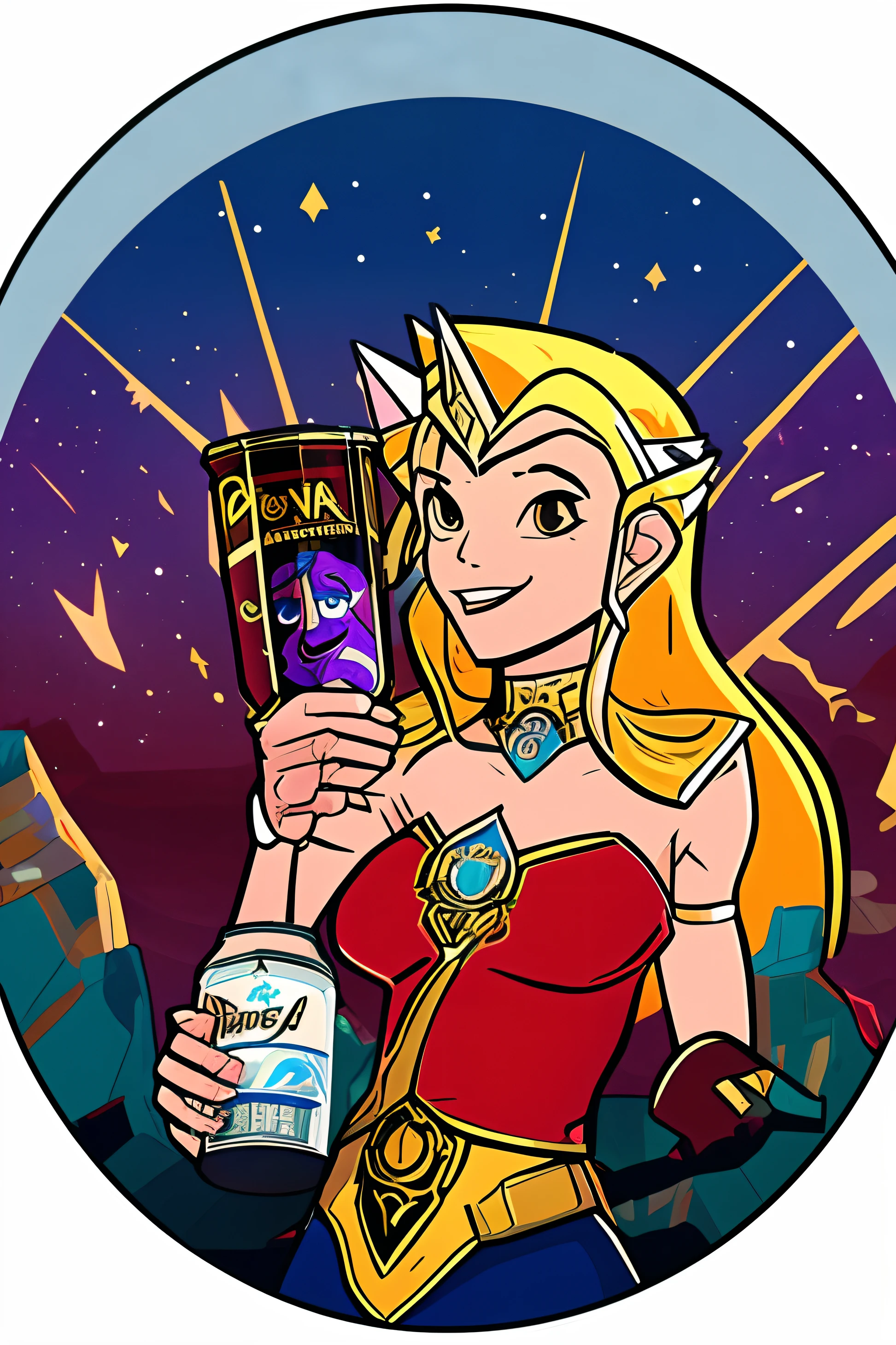 She-Ra and the Princesses of Power character Catra holding a can of Dr Pepper. Fisheye Filter