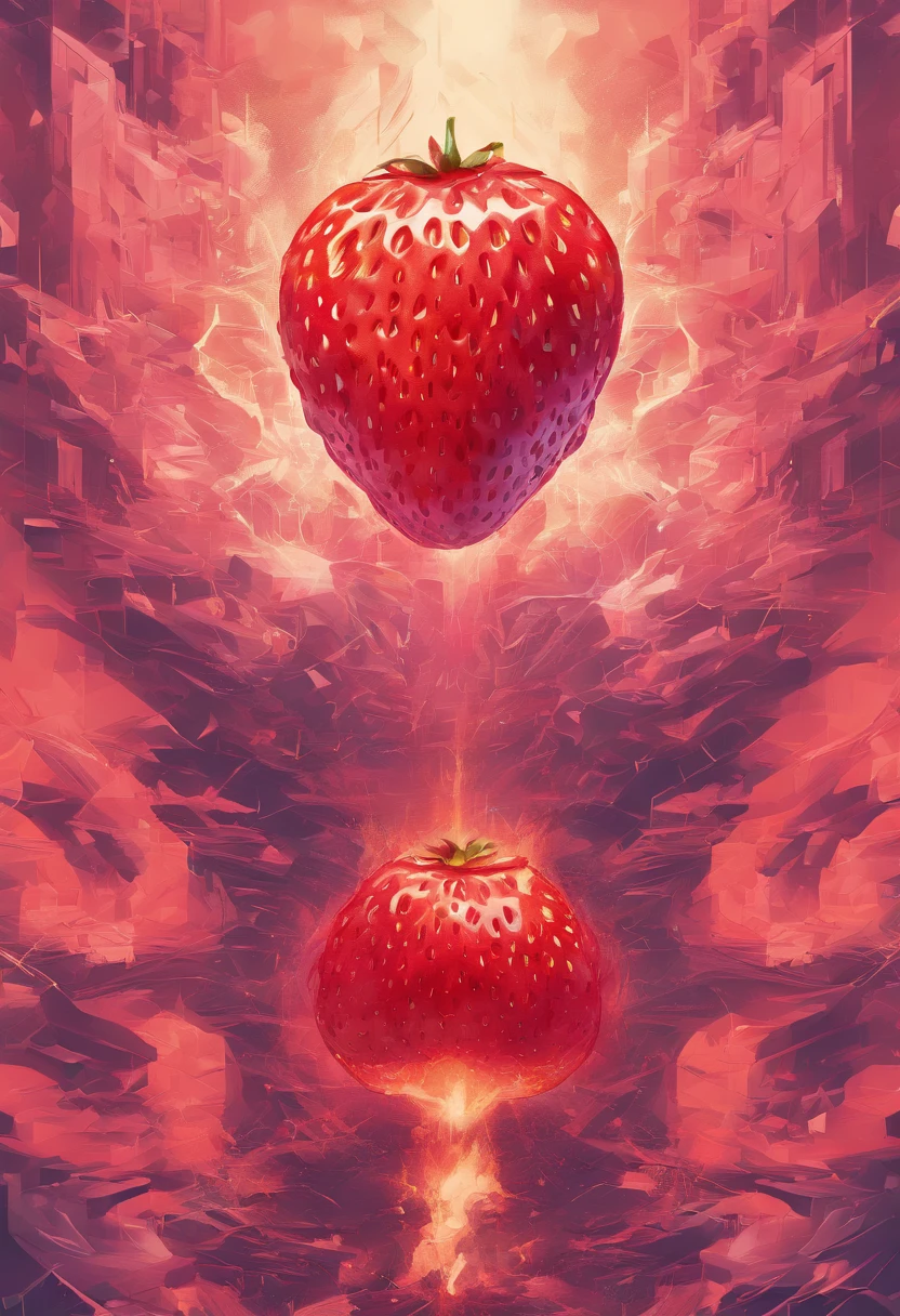one strawberry,burn,Melt,fire,burning,Ultra high image quality,realisitic,, Eduardo Cobra Acor Chorchoament ,Multidimensional geometric wall portrait, Artistically, Chibi,yang08k, Beautiful fece, colouring,