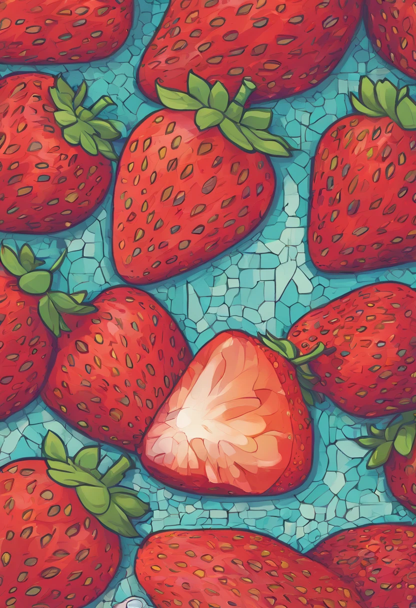 one strawberry,burn,Melt,fire,burning,Ultra high image quality,realisitic,, Eduardo Cobra Acor Chorchoament ,Multidimensional geometric wall portrait, Artistically, Chibi,yang08k, Beautiful fece, colouring,