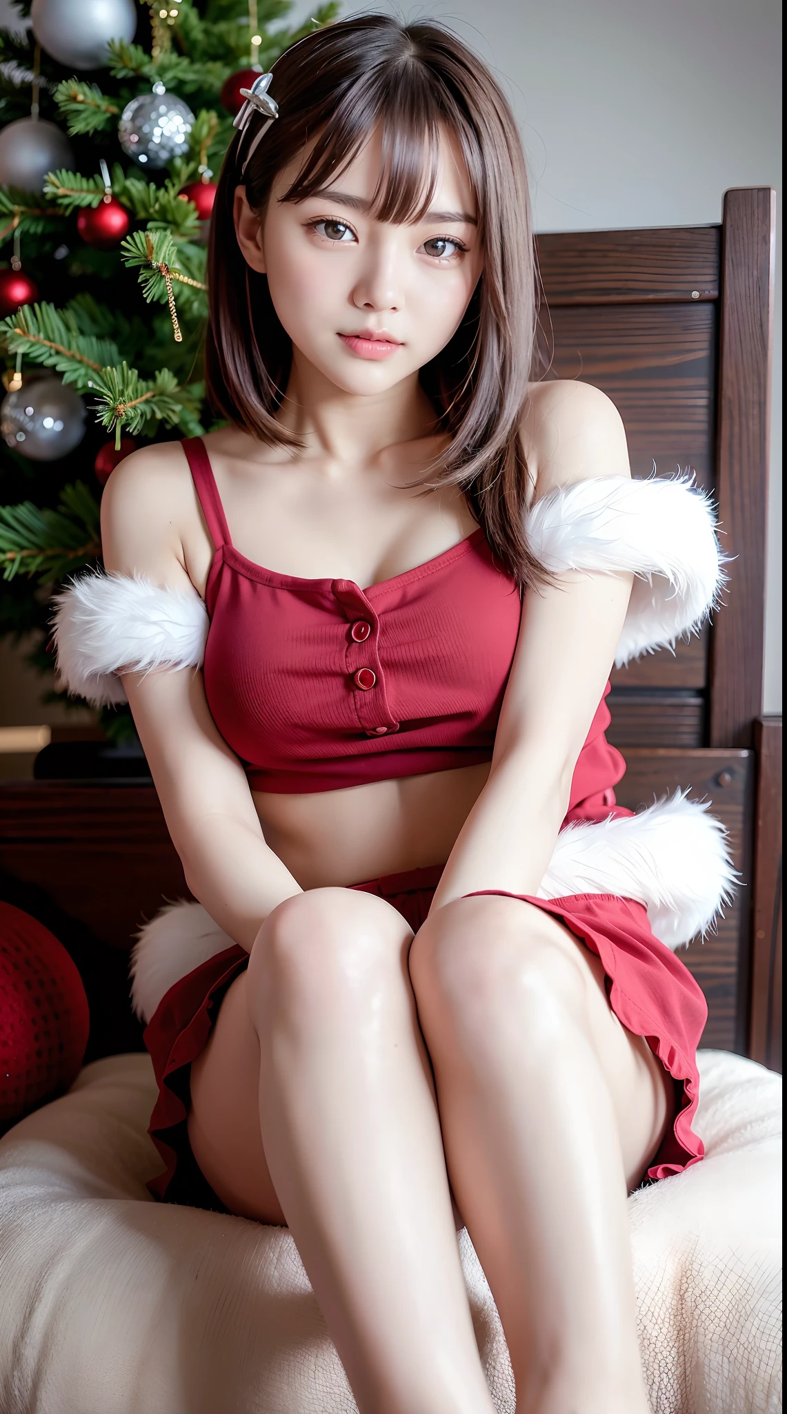 Sit with your knees、Looking at the camera、Santa Claus in a micro mini skirt、The bikini、Christmas:1.5、Christmas tree、A slender:1.5、Hollow eyes、Blur the background:1.3、(yinchuan:1.5)、bob cuts、Colossal tits、14years、 Lori、A smile:1.3、masterpiece, top-quality, Raw photo, Photorealsitic, faces, unbelievable Ridiculous, beautiful a girl, cute little, shorth hair, depth of fields, hight resolution, ultra-detailliert, finely detail, ighly detailed, extremely detailed eye and face, Sharp pupils, Realistic pupils, foco nítido, Cinematic lighting