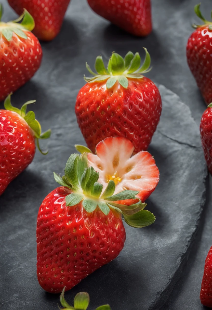 1 strawberry;,burn,Melt,fire,burning,Ultra high image quality,realisitic, Cinematic, Professional Photography, Studio Lighting, advertising photography, Intricate details, ultra-detailliert, A hyper-realistic, 8K UHD