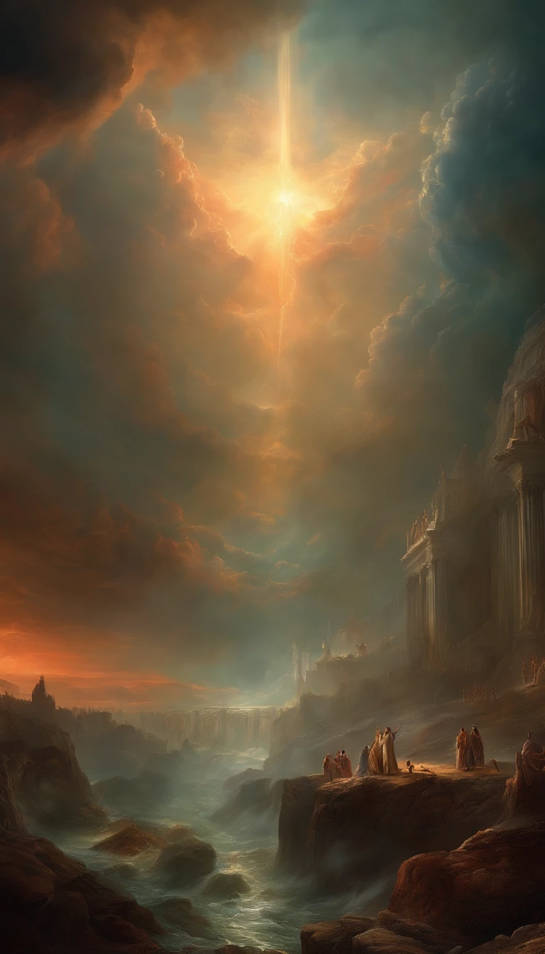"The Last Judgement artwork inspired by the dramatic style of British artist John Martin." Lots of peoples, extremely detailed, 4K, cold colors