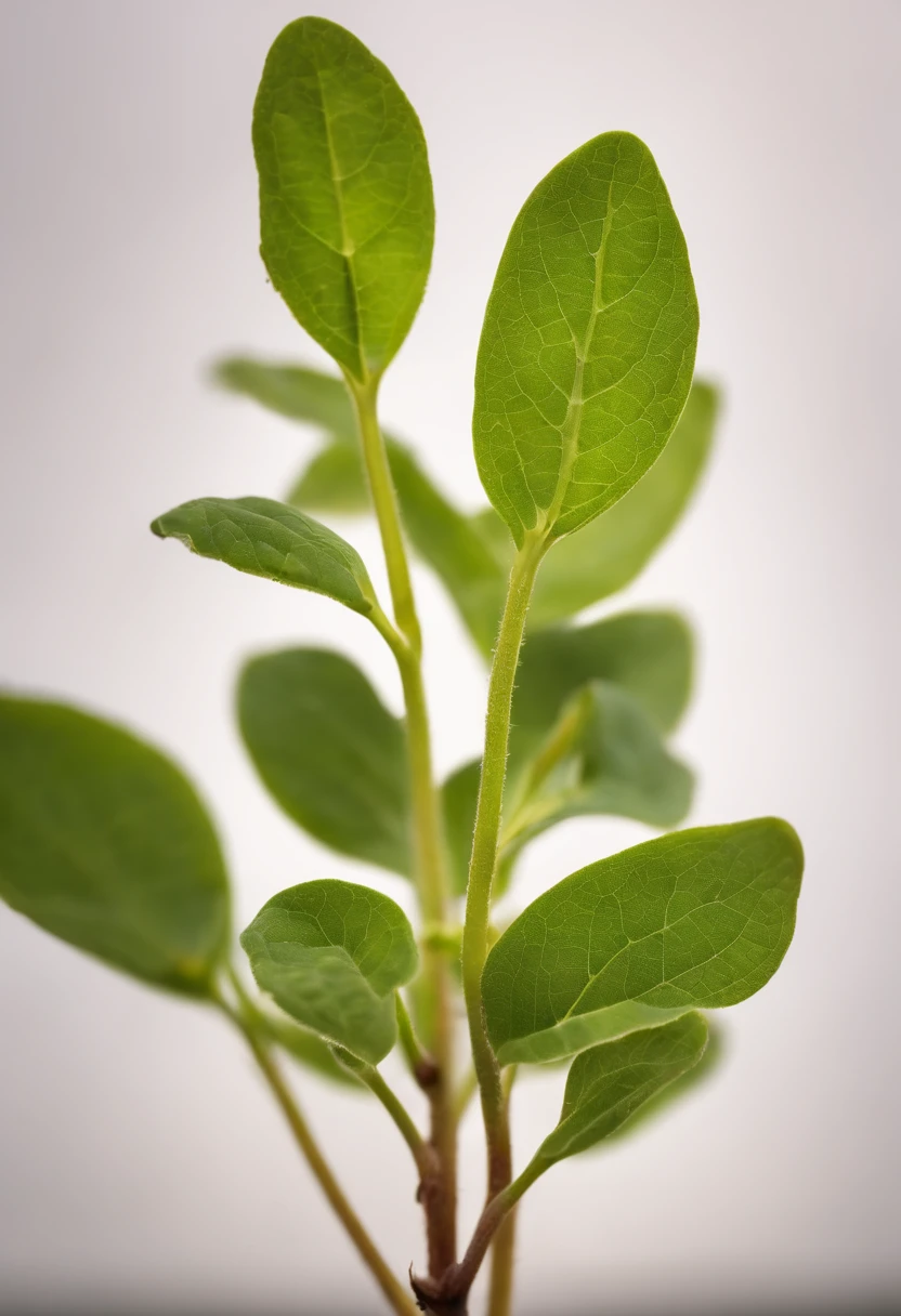 Capture an image of five soybean seedlings approximately four inches tall, exibindo folhas com manchas
