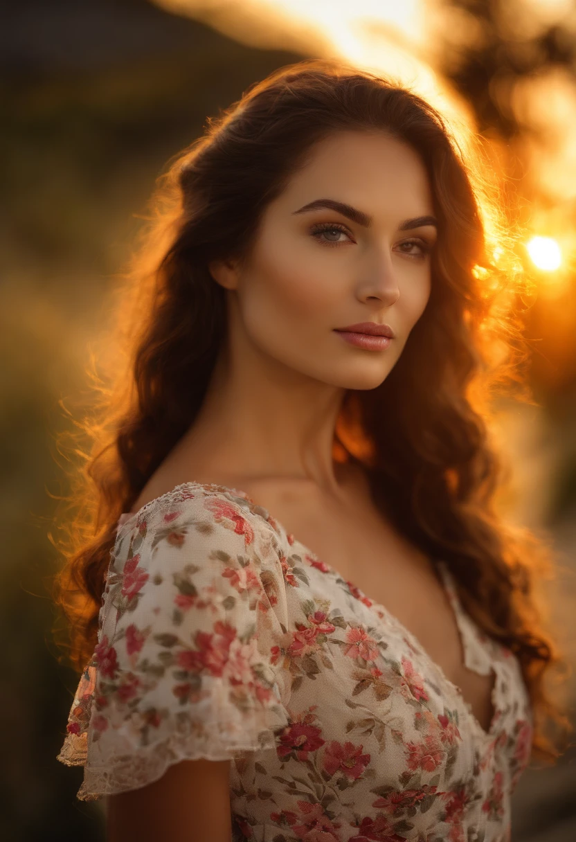 lndswgnr_v1.0, (Sharp focus: 1.5), (sharp focus:1.2), portrait, attractive young woman, (beautiful face:1.1), detailed eyes, luscious lips, (eye makeup:1.2), (tight body:1.2), wearing (flowery dress:1.2) at (the beach:1.2). (morning sun lighting:1.2), depth of field, bokeh, 4K, HDR. by (James C. Christensen:1.2|Jeremy Lipking:1.1).