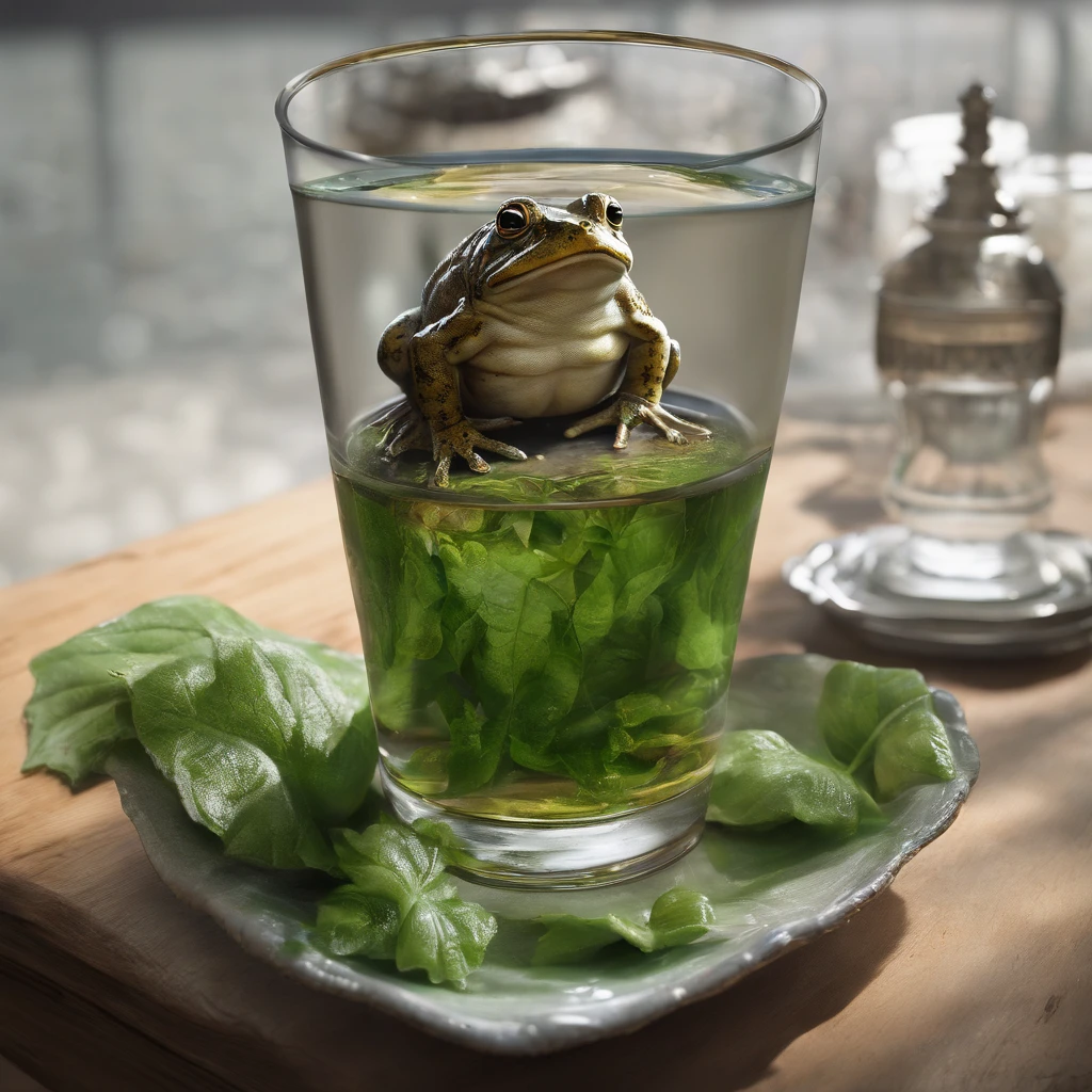An old Zhuang grandfather knocked over the water glass on the table,Water is sprinkled on the frog。