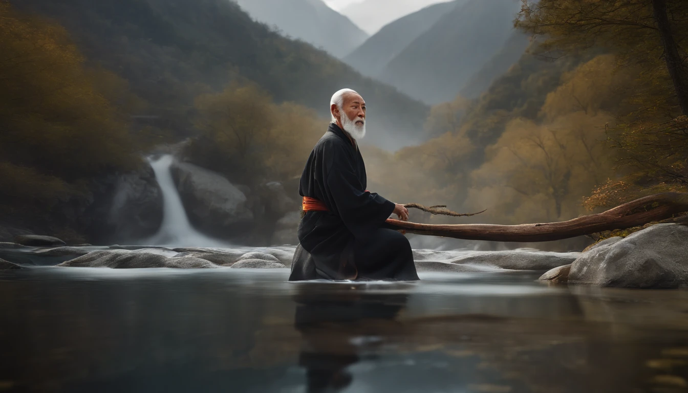 Imagine the old man of Zen, Gray robe, largeeyes, Smile and meditate, Face the camera, Full body photo, Frontal photo, The background is alpine flowing water, Chinese wind, the detail, Cinematic light, High quality --ar 3:4[Pictures], 。.。.。.。.3D, surrealism, Cinematic lighting, hyper HD, Super detail, Textured skin, hyper HD, ccurate, Textured skin, High details