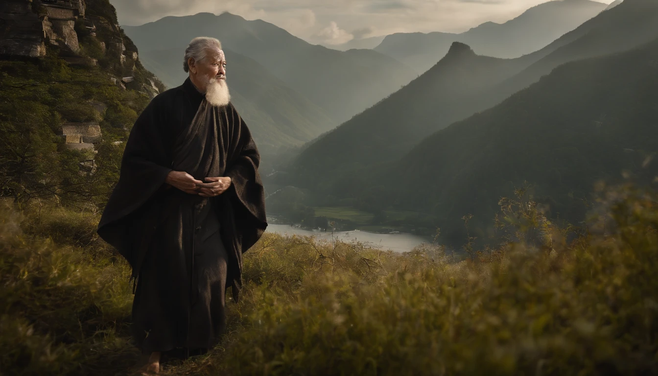 Imagine the old man of Zen, Gray robe, largeeyes, Smile and meditate, Face the camera, Full body photo, Frontal photo, The background is alpine flowing water, Chinese wind, the detail, Cinematic light, High quality --ar 3:4[Pictures], 。.。.。.。.3D, surrealism, Cinematic lighting, hyper HD, Super detail, Textured skin, hyper HD, ccurate, Textured skin, High details