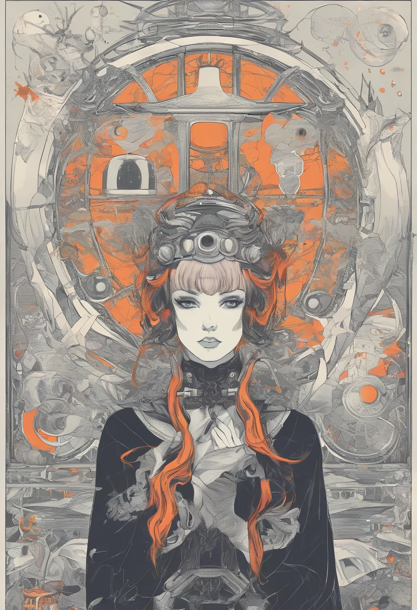 Dark_fantasy, ((Masterpiece)), ((Best quality)), ((A high resolution)), ((finedetail)),Halloween shrine maiden vampire girl,Jack-o'-lantern,Bats surround her,Halloween has arrived。ESTILO RETROFUTURISMO,In a gloomy castle,Shady style,Flickering lights