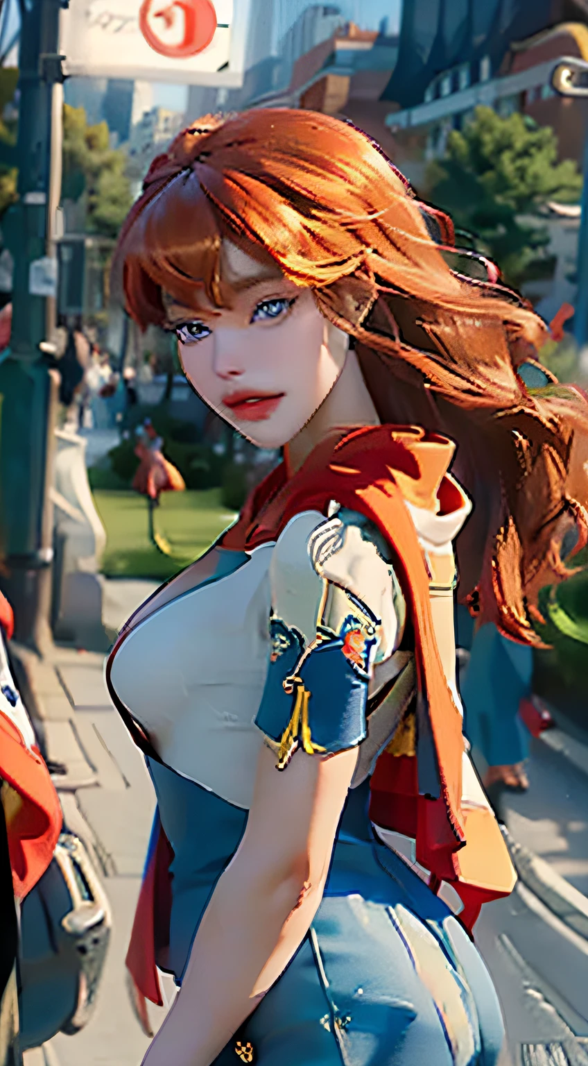 Lina Inverse, slayer, nude at the street, tokyo, showing pussy, pubic hair, perfect eyes, beautiful face, blue cape with gold detail