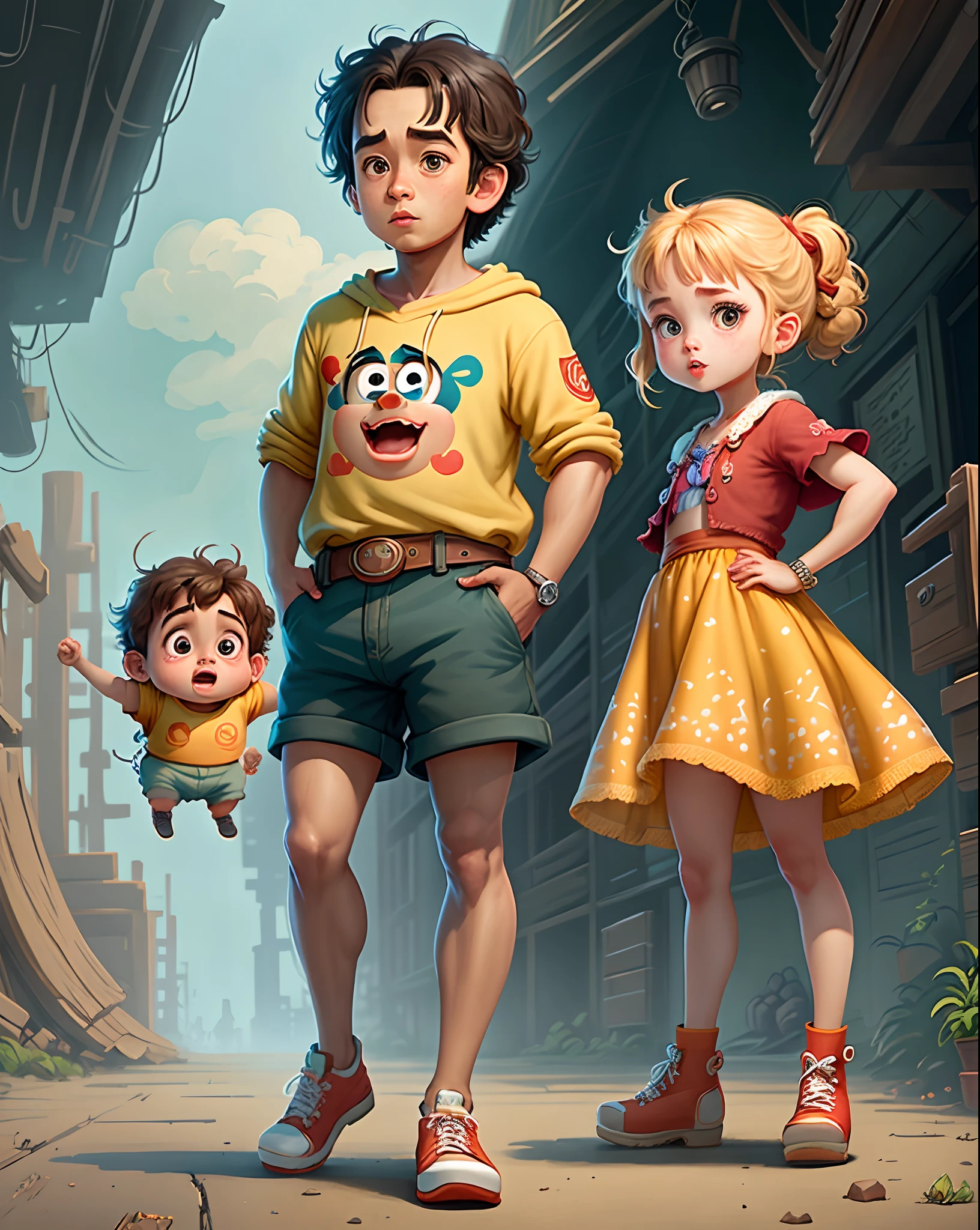 Pixar style gaya kartun seorang anak laki-laki lucu menggunakan pakaian laut luar angkasa dan pedang gergaji bertuliskan "untuk kaisar, poster, foto, render 3d, logo Disney Pixar