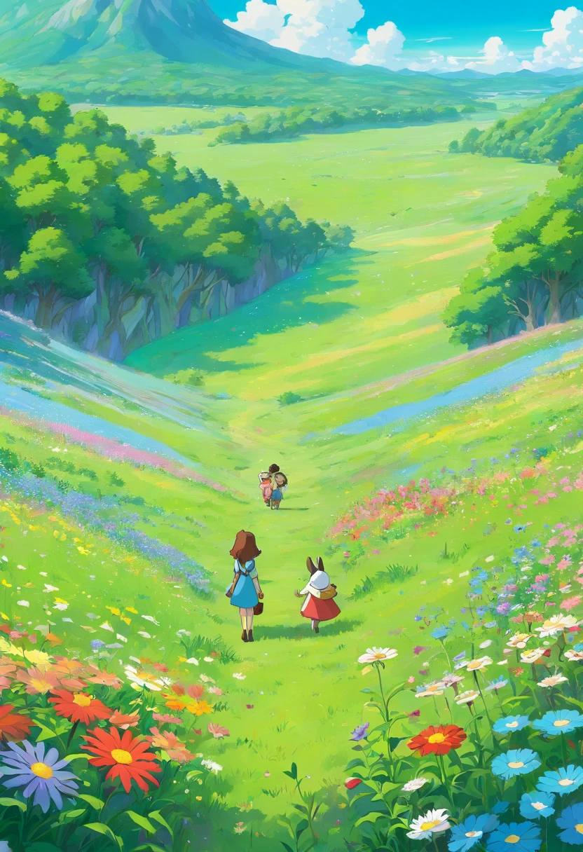 A large meadow,Flowers,springtime