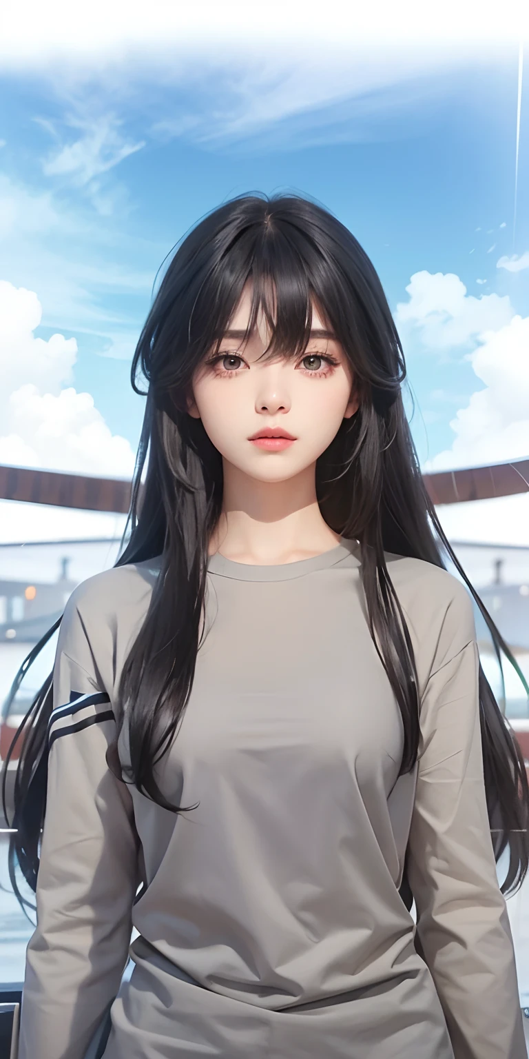1girl, black hair, gray clothes, ultra detailed, masterpiece, realistic