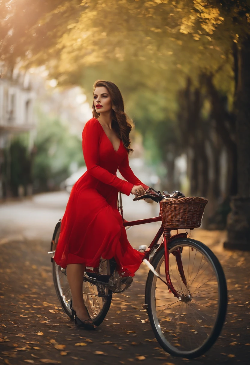 bike,Red dress,girl,obscured face