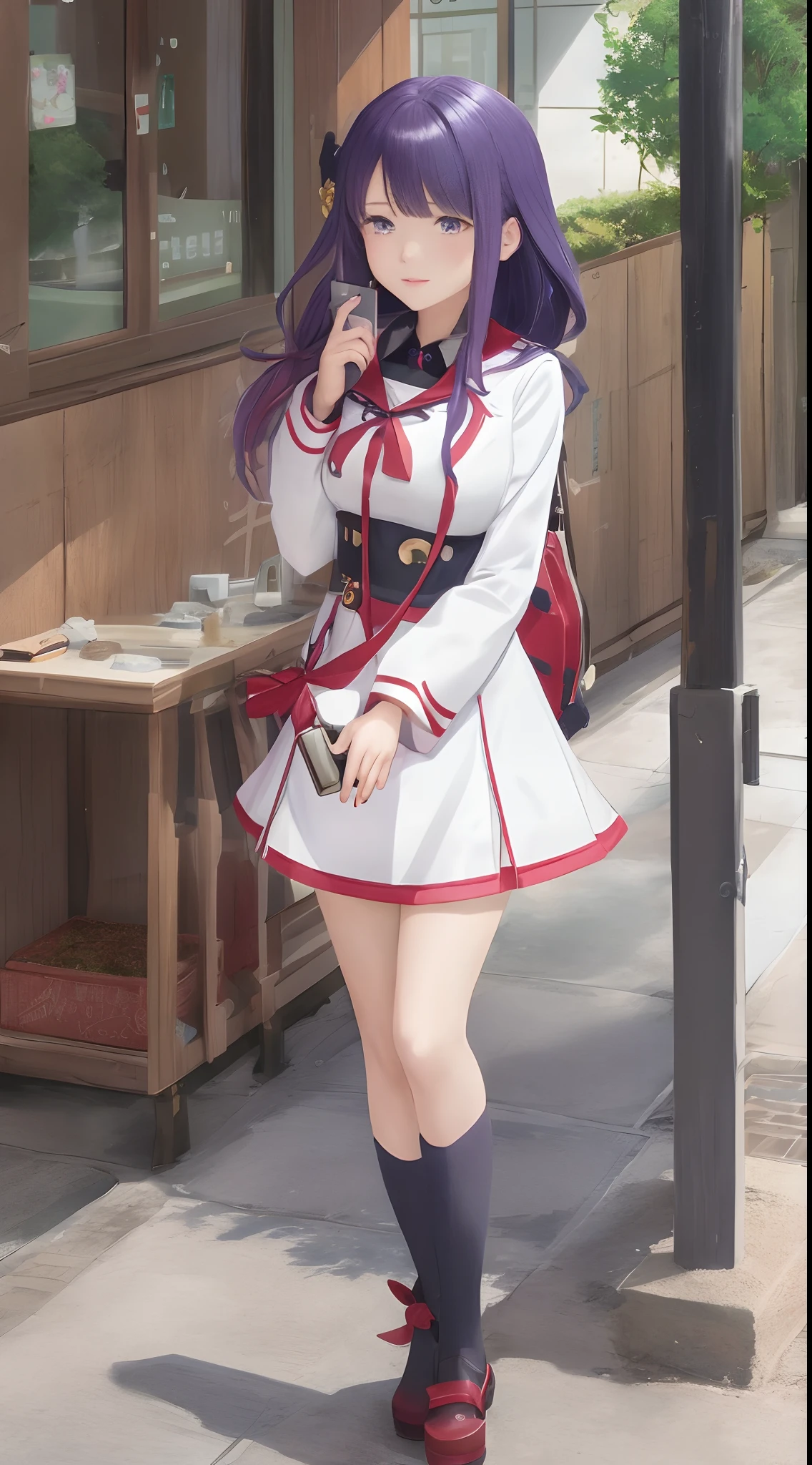 anime girl in uniform talking on cell phone in front of a tree, anime moe artstyle, official art, official artwork, anime visual of a cute girl, official character art, marin kitagawa fanart, made with anime painter studio, painted in anime painter studio, iwakura lain, rin, shirabii, kantai collection style, yandere. tall