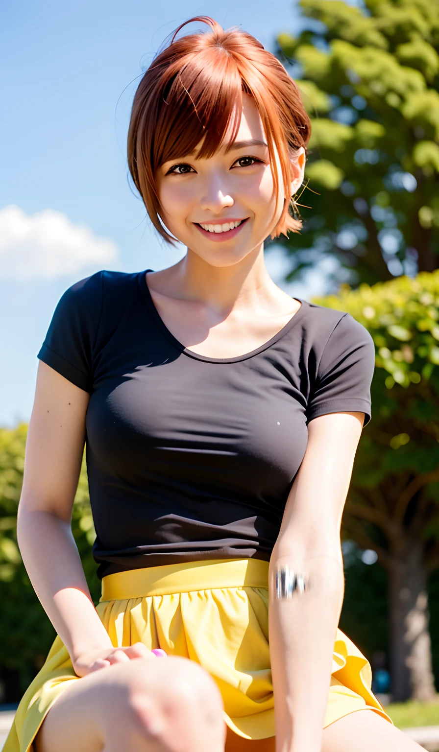 （8k、Raw photography、highest quality、masterpiece：1.2),(Black-haired、Very short hair:1.8),(ponytail:1.3)、View your viewers,Viewed from the front,White skin,(high school girl、Light blue baseball uniforms:1.7)、(Tight waist:1.6)、(Clothes that accentuate the shape of the breasts:1.0)、(Big Breasts :1.3)、Slim figure、Ultra-high resolution,beautiful,beautiful fece,(one person、No background:1.9),whole bodyボディー,Japanese women,（reality的：1.37）、Photon Mapping,reality、(Baby-faced and cute: 1.4)、(Cute Smile: 1.8)、(Round face: 1.8)、Radio City、Physically Based Rendering、Depth of field rally background、photograph, (I can see your knees、Very short white shorts、Thigh close-up:1.8),（:1.4）,whole body、Great quality
