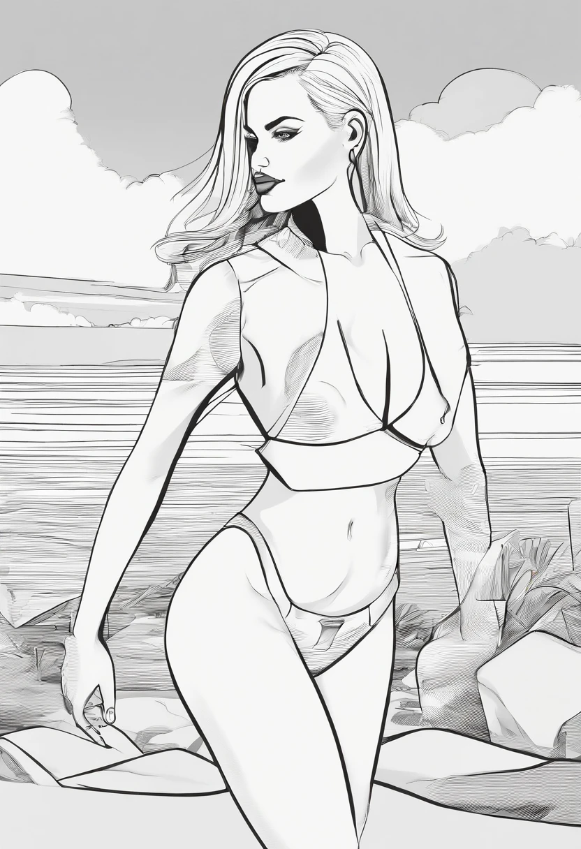 Android 18, nice thighs, boobs, and ass in a bikini with my cock slid between her tits. we're on the beach and she looks horny.