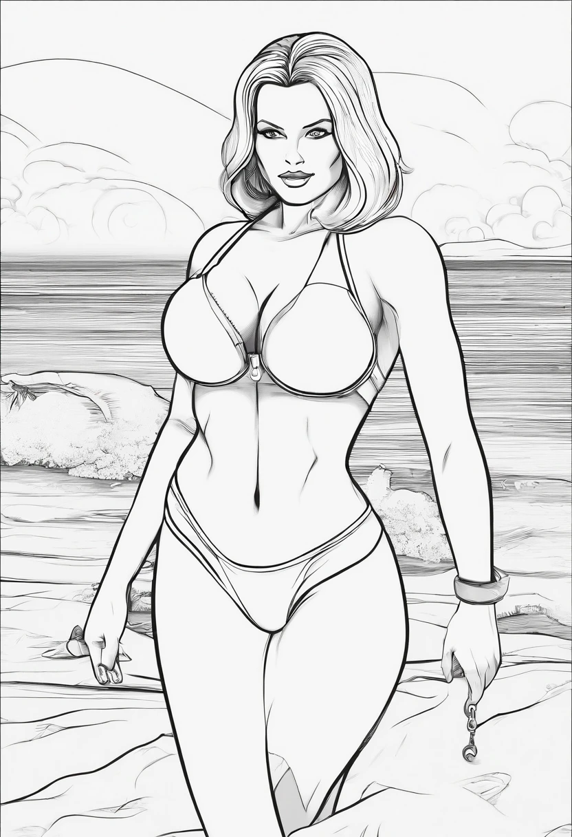 Android 18, nice thighs, boobs, and ass in a bikini with my cock slid between her tits. we're on the beach and she looks horny.