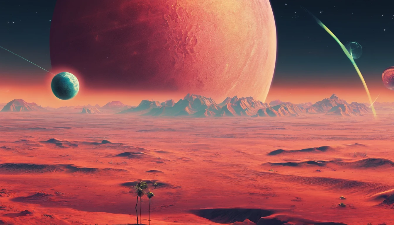 huge planet, Rich deserts, the night, starrysky, surrealism, masutepiece, hight resolution, 16 K
