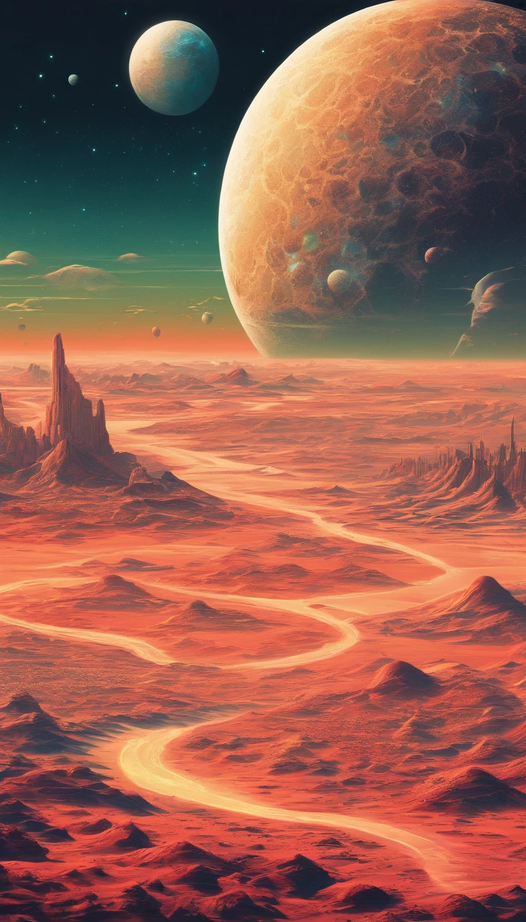 huge planet, Rich deserts, the night, starrysky, surrealism, masutepiece, hight resolution, 16 K
