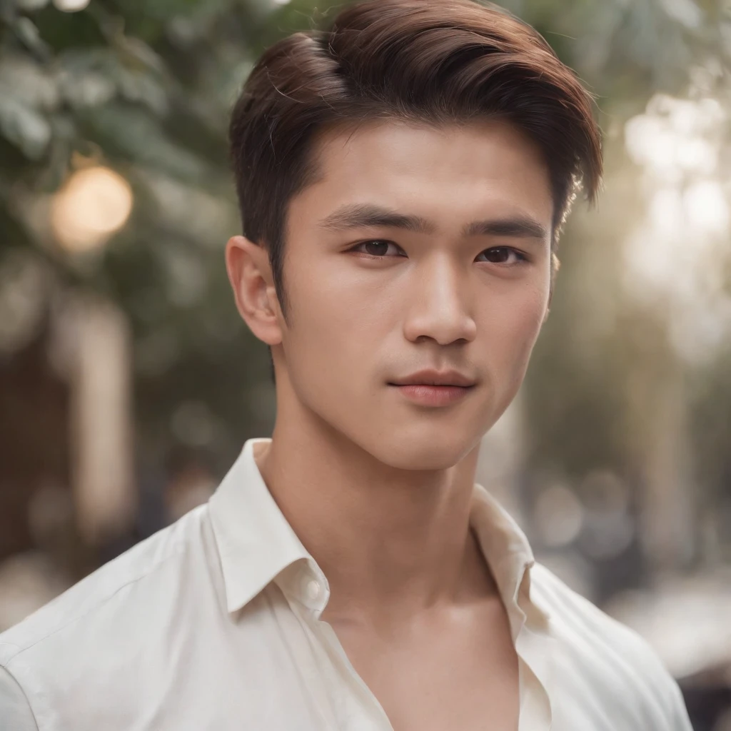photorealistic, best quality, hyper detailed,17 years old,Asian,tall,muscle,mafia vibe,wolf-eyed,extremely handsome,straight nose, high cheekbones,brown hair,brown skin, straight hair,White shirt,trousers,valiant.