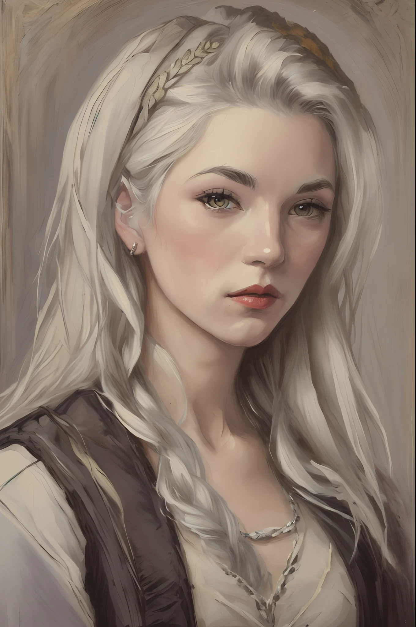 A vampire portrait painting, baroque style, he has medium long grey hair, a pale face --auto --s2