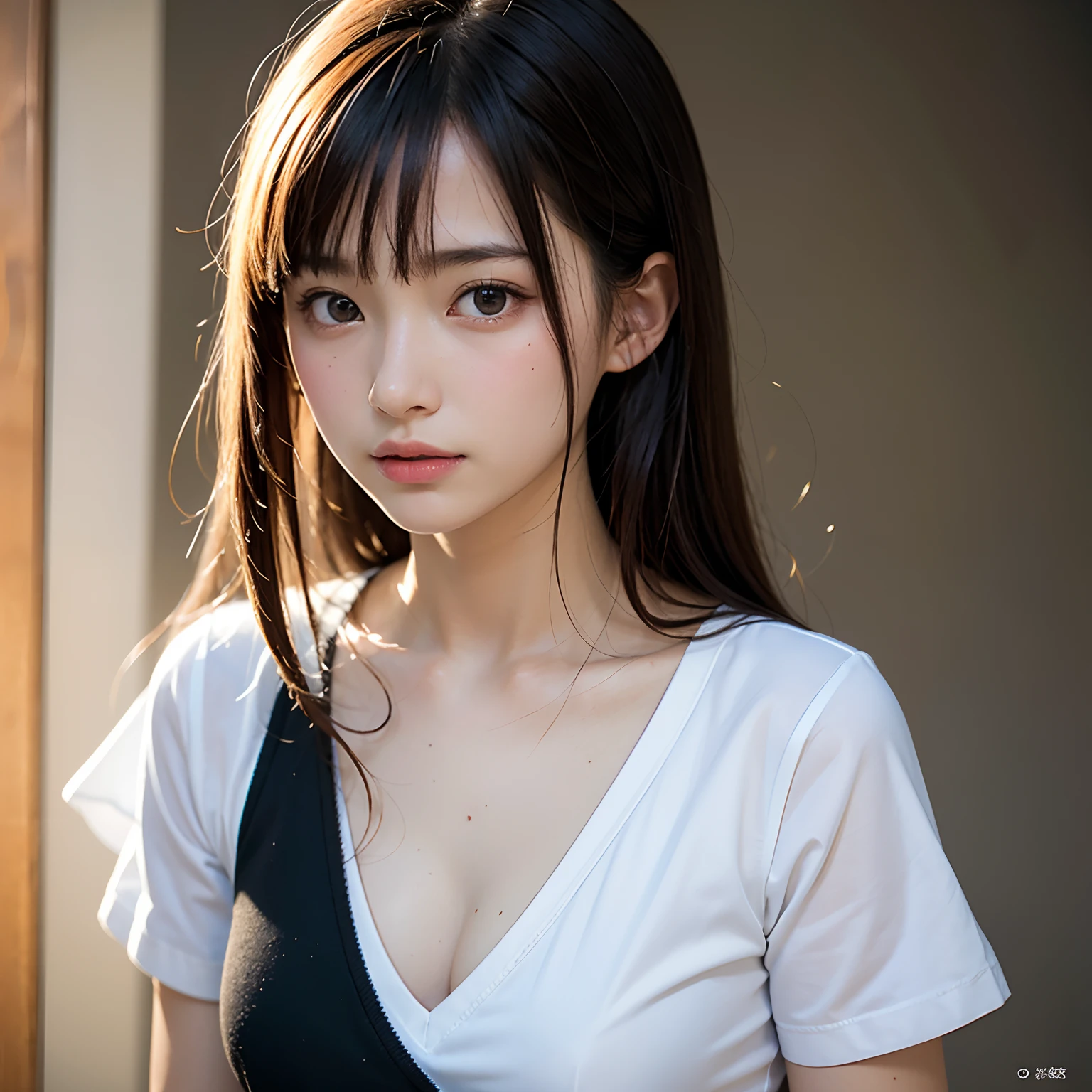 (masutepiece, Best Quality:1.2), 8K, Official art, Raw photo, Full Bord Bill Four、A dark-haired、校服、Prepare a broom、sweep、Wear a broom、Beautiful breasts are thin、14years、small tits、unbelievable Ridiculous, (Upper body、校服:1.4), Beautiful Girl, Pretty Face, arching back down,、Gold hair ornament on hair、close up, Sailor Suit, Short sleeve, violaceaess, Teen, Looking at Viewer, Film grain, chromatic abberation, Sharp Focus, face lights, Dynamic lighting, Cinematic lighting, Eyes and faces with detailed, Bokeh background,