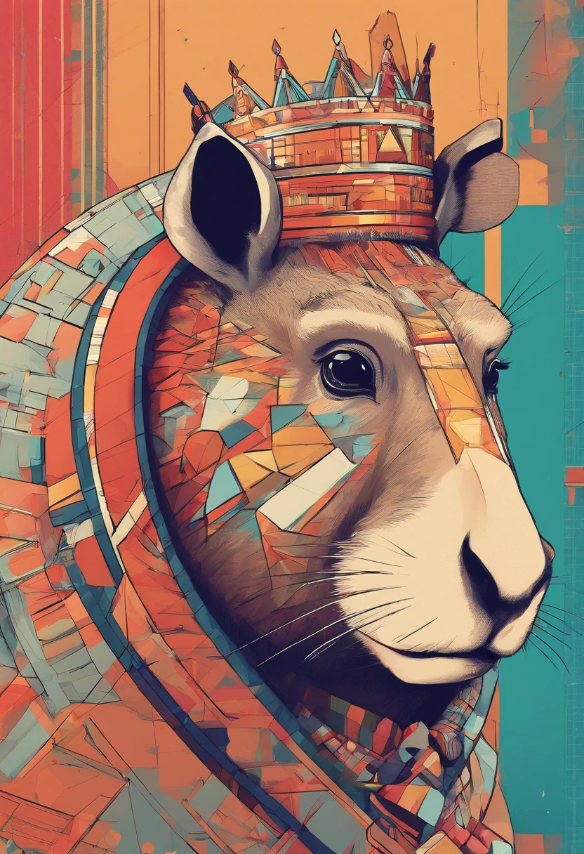 masterpiece, high quality cg, anime, illustration, best quality, capybara, beautiful face, detailed face, animal, solo, side view, wearing crown