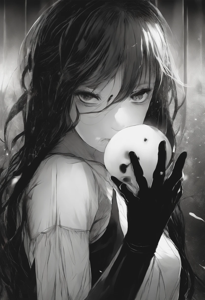 (best quality,highres,masterpiece:1.2),ultra-detailed,horror,manga style,white bloody dress,clivage,suffering manga girl,crying,Japanese,Junji Ito influence,limbo,darkness,abuse,pure sadness,deep emotions,red liquid,men's touch,haunting atmosphere,terrifying beauty,bloody tears,emotional torment,nightmare fuel,vivid colors,cursed destiny,dreadful manga illustration,emotional rollercoaster,despair,indescribable pain,horror manga vibes,unbearable grief,horror-filled eyes,haunting details,intense fear,broken innocence,haunting beauty,heart-wrenching manga scene,unforgettable tragedy,wounded soul,wicked torment,disturbing imagery,macabre,crimson artwork,distressed girl's visage,anguish,manga masterpiece,Japanese horror aesthetics, black and white.