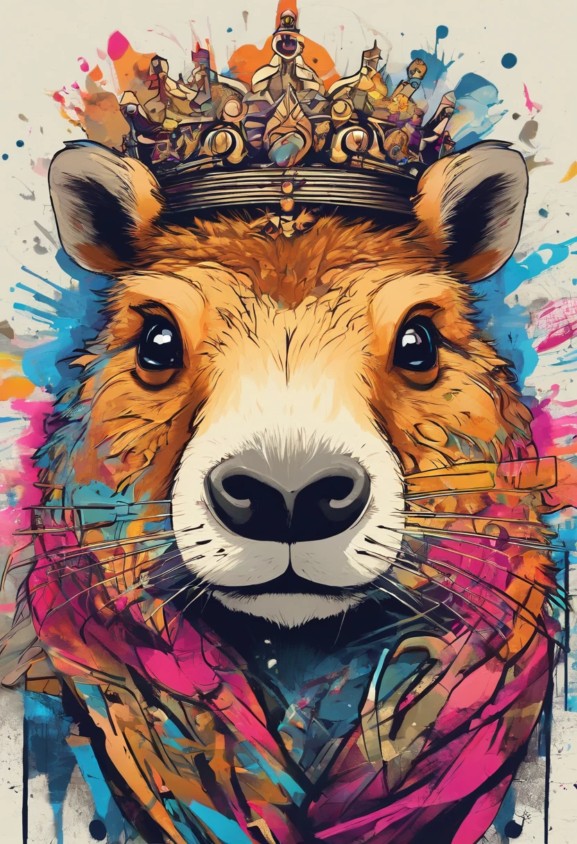 masterpiece, high quality cg, anime, illustration, best quality, capybara, beautiful face, detailed face, animal, solo, side view, wearing crown