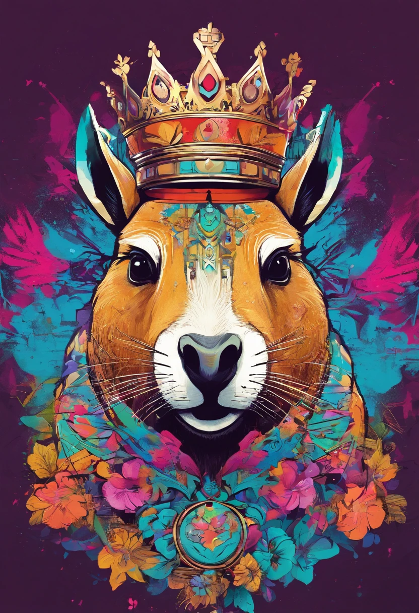 masterpiece, high quality cg, anime, illustration, best quality, capybara, beautiful face, detailed face, animal, solo, side view, wearing crown