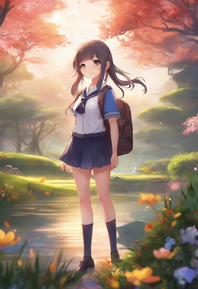 (masterpiece, best quality:1.2), ultra highres, 4k, 8k, raw photo, , (shiny skin), 1girl, , outdoors, flowers field, winds, house, green plants ,there is a woman in a school uniform standing by a river, girl wearing uniform, wearing school uniform, wearing a school uniform, jk uniform, cute schoolgirl, wearing japanese school uniform, magical school student uniform, of a schoolgirl posing, tzuyu from twice, a hyperrealistic schoolgirl, ruan cute vtuber, anime thai girl best quality, masterpiece, high resolution, 8K, (realistic: 1.4), super high resolution, 1 girl, super detailed, surreal, highly detailed CG illustration, official art, cinematic light, reality, young beautiful girl, perfect body, perfect body, full viewing angle, perfect body, (from below: 1.3), wearing mask, pose, sexy long legs, confident, beautiful sexy, gray short sleeves, open belly, black super shorts, S-shaped body, hips upturned, posing, posing, different perspectives, Atmospheric distance sense