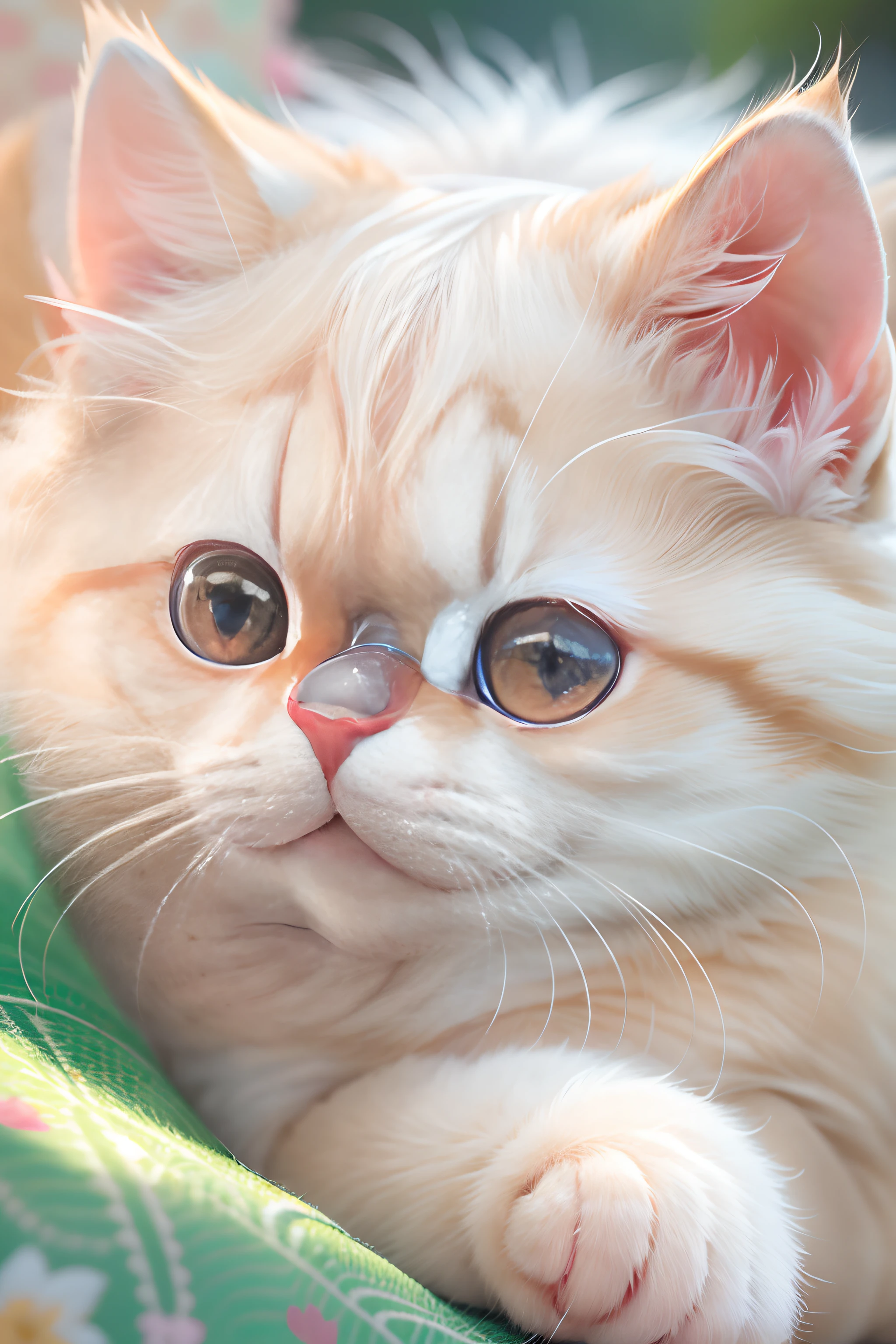 (best quality,ultra-detailed),round-eyed cat,adorable,soft fur,cute facial expression,playful posture,beautiful bright eyes,curled tail,fluffy ears,playful with a toy mouse,sparkling eyes,lovely pink nose,whiskers,peaceful background,gentle lighting,soft colors,realistic style,clean and crisp details,happy atmosphere