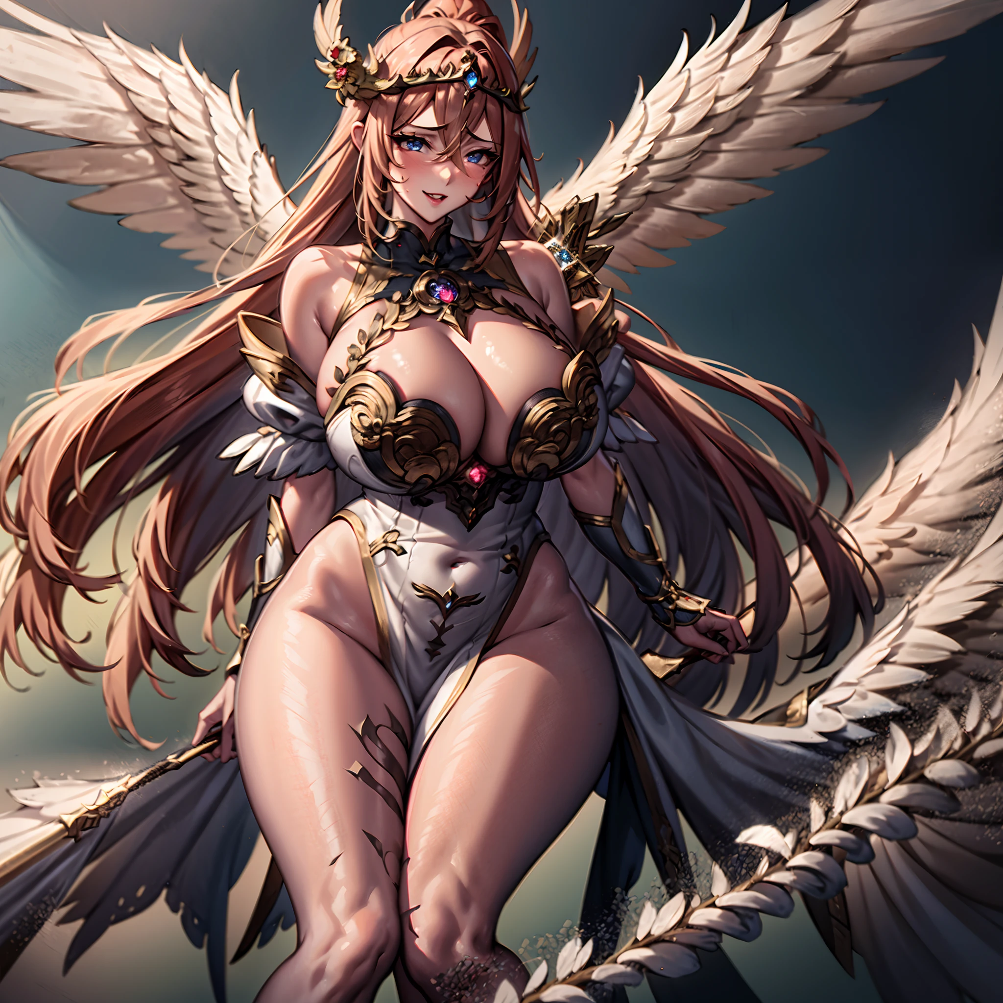 Quality over 8K, a female angel,Sexy,Long Blonde Hair,Anime,Goddess,Symmetrical blue eyes,Ultra detailed eyes,Transparent lingerie,forest,Sword,golden wings,Full body,hyperdetailed lips, hyperdetailed face, Double eyelids, Ultra Detailed feet,で,Beautiful legs,Tight boots,Full Leg Priestess、valkyrie、Angel wings、a navel、sideboob barbosa、with an intricate、Particles of light、thighs thighs thighs thighs、shinny skin、Perfect litthing、1girl in、looking at the viewers、Winged headgear、pelvis curtain、A smile、(​masterpiece)、(top-quality)、Very gigantic-breasts、maternal、Porcelain Skin、honey blonde hair、Very long hair、hair wavy(valkyrie,Paladin:0.6),Angel wings,with an intricate, Perfect Lighting,  Looking at Viewer,(masutepiece), (Best Quality)(valkyrie,Paladin:0.6),Angel wings,with an intricate, Perfect Lighting,  Looking at Viewer,(masutepiece), (Best Quality)(ValkyrieArmor:0.5),(Winged headgear:1.1),School Girl,,with an intricate, Perfect Lighting, 1girl in, Ponytail, Looking at Viewer, Smile, snulight,creek,blazing(masutepiece), (Best Quality),thighs thighs thighs thighs 、a beauty girl，red color mecha，As graceful as a swan，Enchanting，Long grey hair，Red body，Fluorescence line，White hands，lab room，FutureTech，Red indicator light on the body，Full body photo，standing on your feet，dreamy scene，，dyna，super detailing，Cell shade，8K detail post-processing，magnifica，hyperphotorealism，8K，epic composition，intricate-detail，unrealengine，Flying，Laser Cannon，Holy Angel Mecha，Mechanical exoskeleton，whaite hair，golden pupils，flower  sea，Eventide，Angel Maiden，Angel wings，White long skirt，war，Top quality combat stance, 4K, masutepiece :1.3), short petite pretty woman, Blue-haired、Curly hair、length hair、Colossal tits、 Ultra-detailed face、maid clothes、Detailed eyes, sluttish, Pose Seductive,  Smooth skin, (huge-breasted), Round breasts、red blush。kawaii、Shy、1 Crying face、nightcity、Sateen、Kimono without sleeves、A dark-haired、Holding a weapon with blood on it、Looking at the camera、Cherry blossoms are d