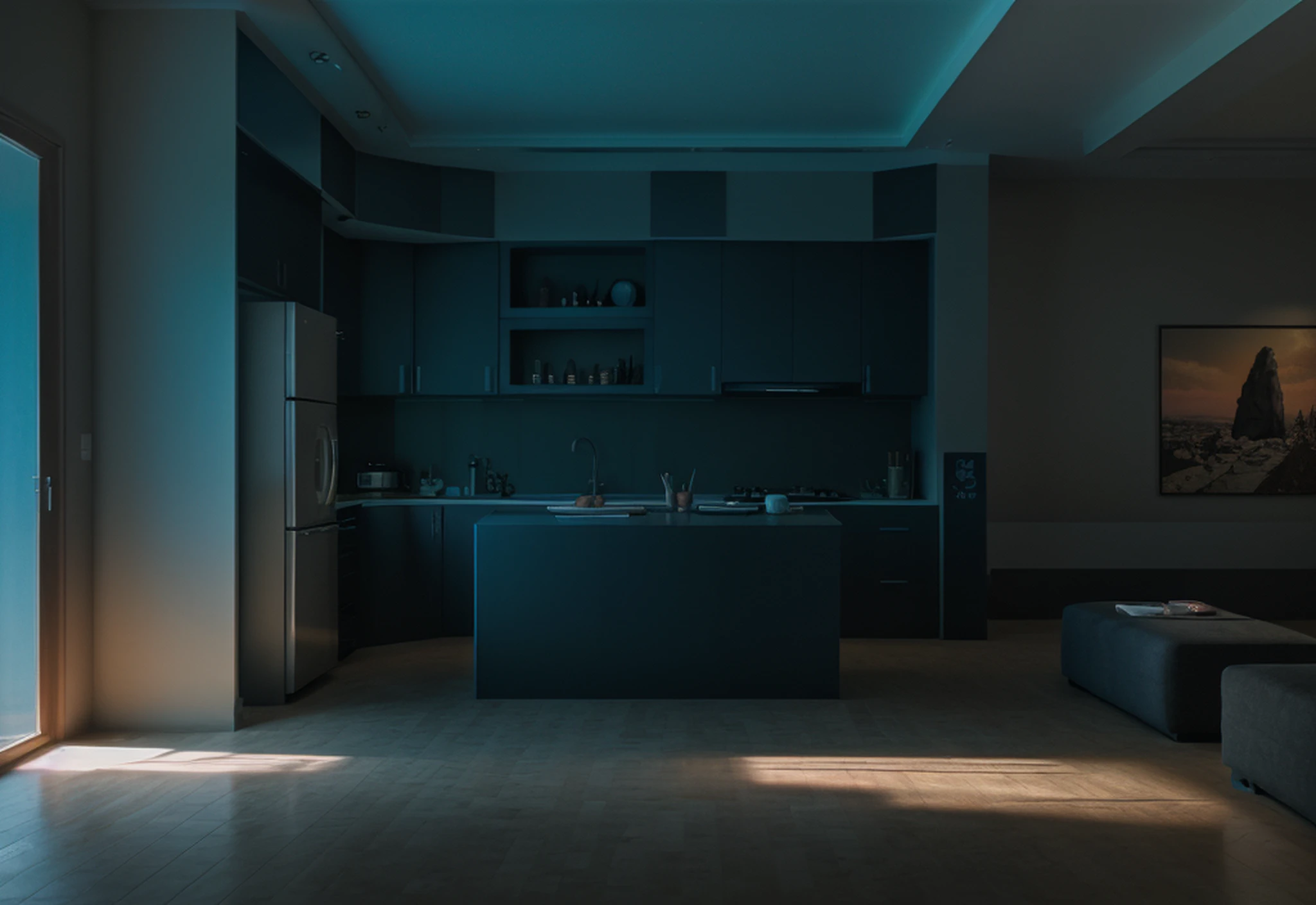 twilight, twilight sky, artificial light, interior of livingroom