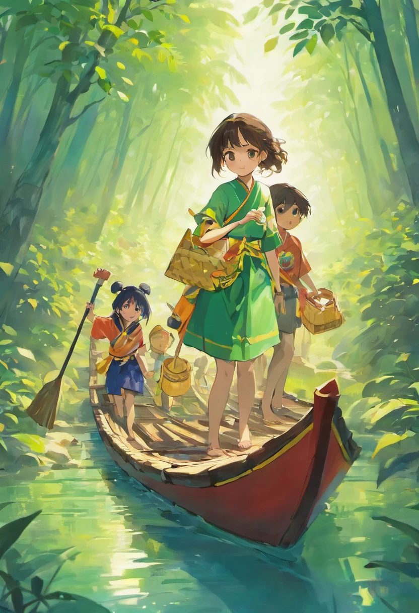 Xiaomei and her friends carefully carry the dragon boat back to the village,People are waiting by the lake,With anticipation。They carefully brought the dragon boat back to the village,People are waiting by the lake,Their eyes were full of anticipation and hope。