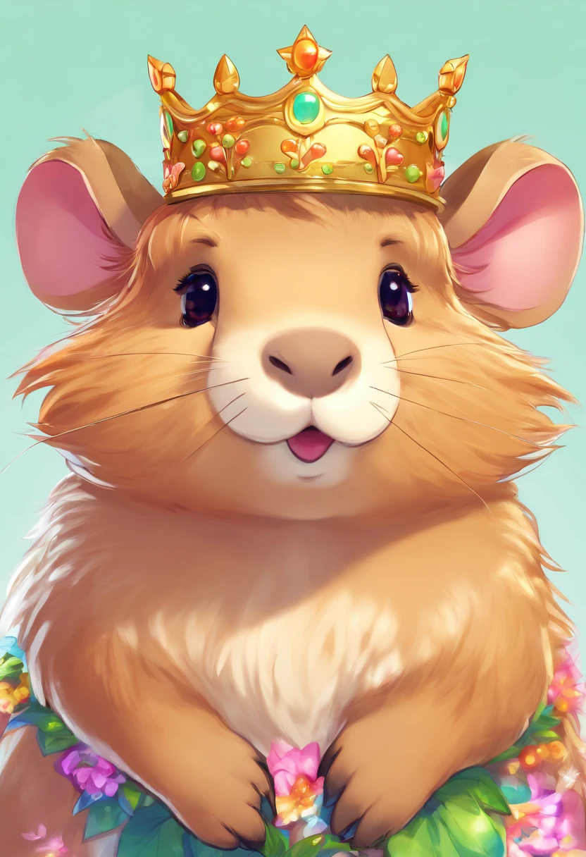 masterpiece, high quality cg, anime, illustration, best quality, capybara, beautiful face, detailed face, animal, solo, side view, wearing crown