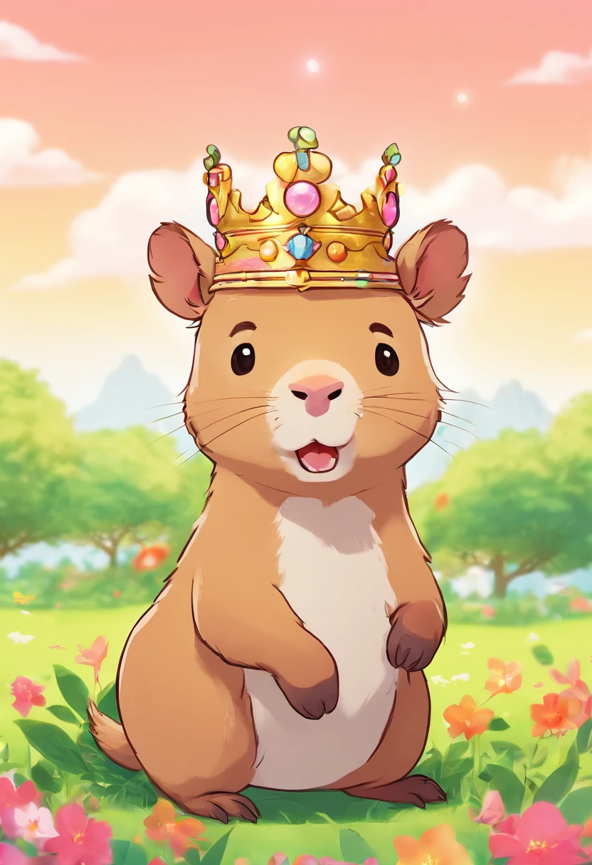 masterpiece, high quality cg, anime, illustration, best quality, capybara, beautiful face, detailed face, animal, solo, side view, wearing crown