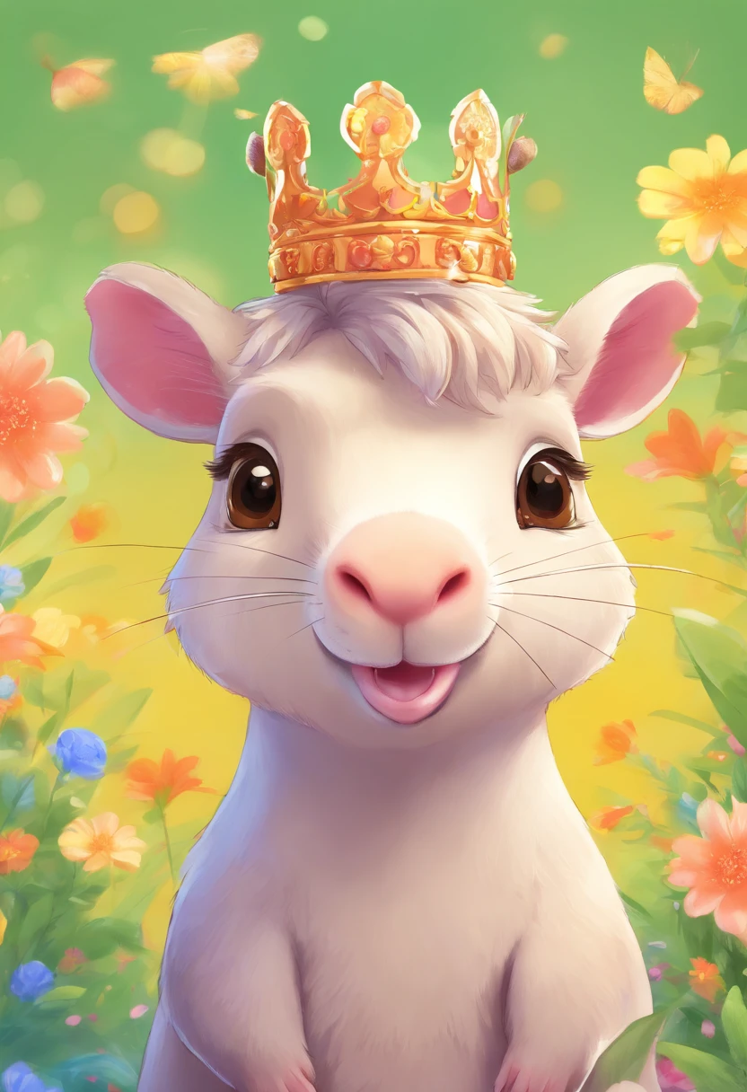 masterpiece, high quality cg, anime, illustration, best quality, capybara, beautiful face, detailed face, animal, solo, side view, wearing crown