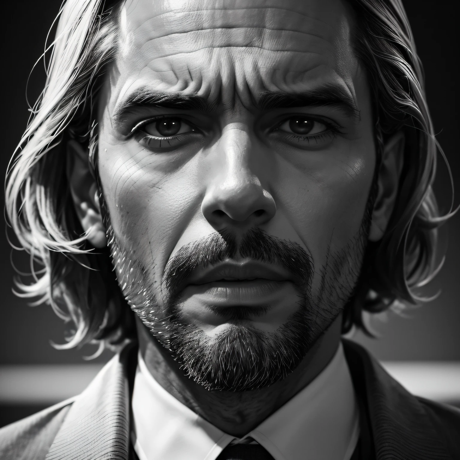 UM RETRATO DO HOMEM EM UM TERNO, speaking to the audience, The full illustration is sure to leave a lasting impression. corpo inteiro. Dramatic, Dramatic, cinemactic, detalhado - 16:9 ar, papel de parede 8k extremamente detalhado