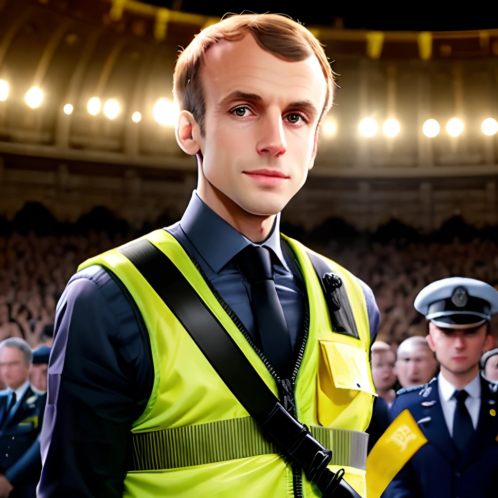 Emmanuel Macron with yellow security vest