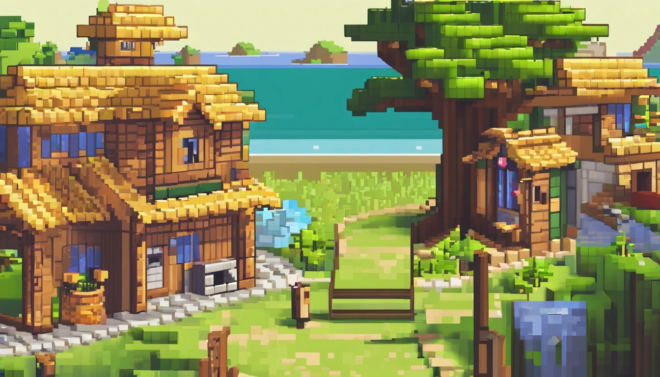 sea island，The tree，There are wooden houses，It was cosy