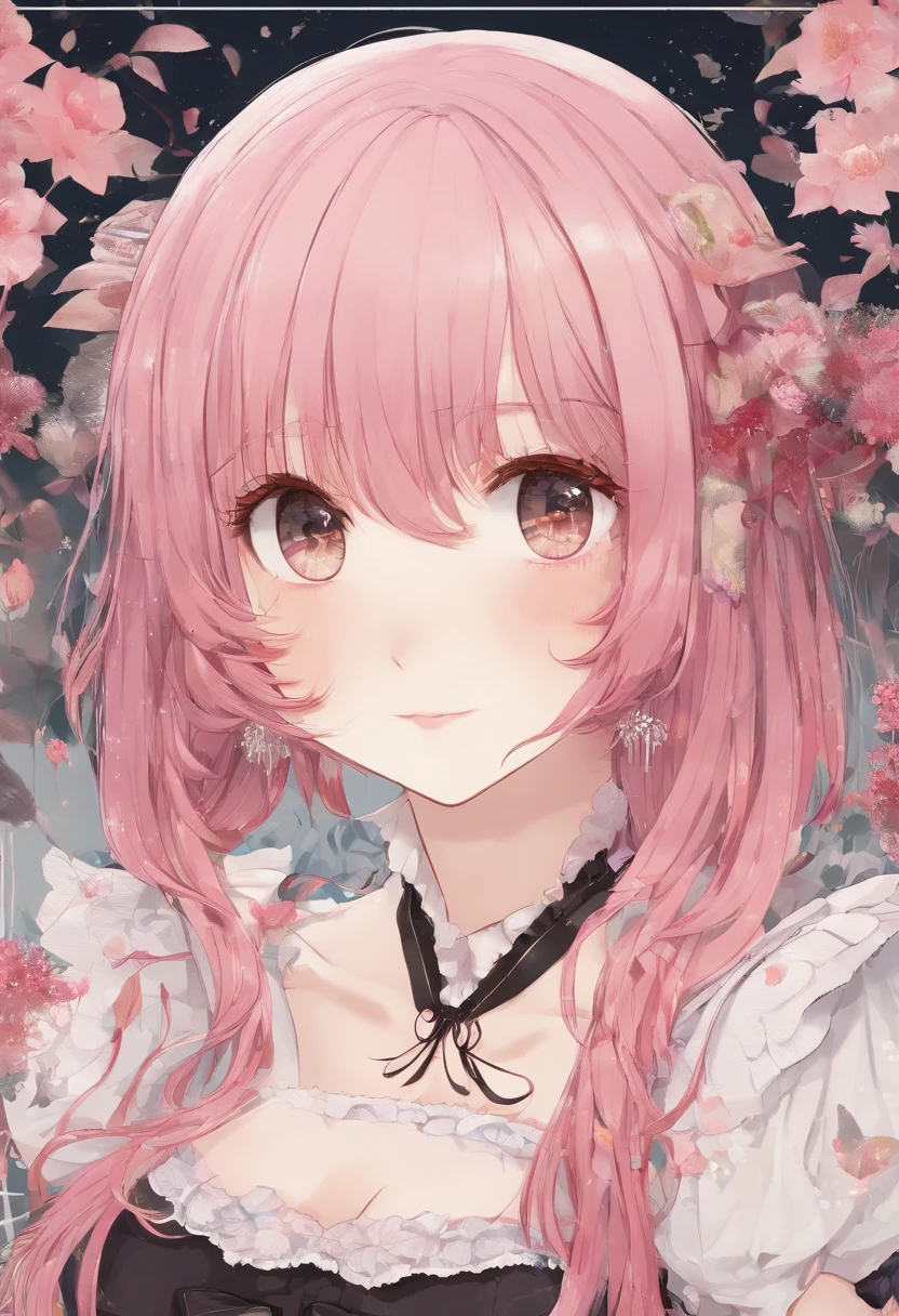 masterpiece, best quality, ultra-detailed, illustration, in the room, Western style room, a cute girl, 1girl, solo, gothic lolita costume, beautiful pink hair, beautiful brown eyes, beautiful eyes, short hair, smile