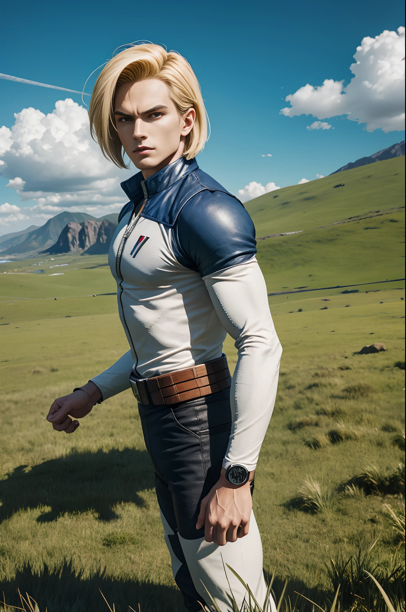male android 18,grass background