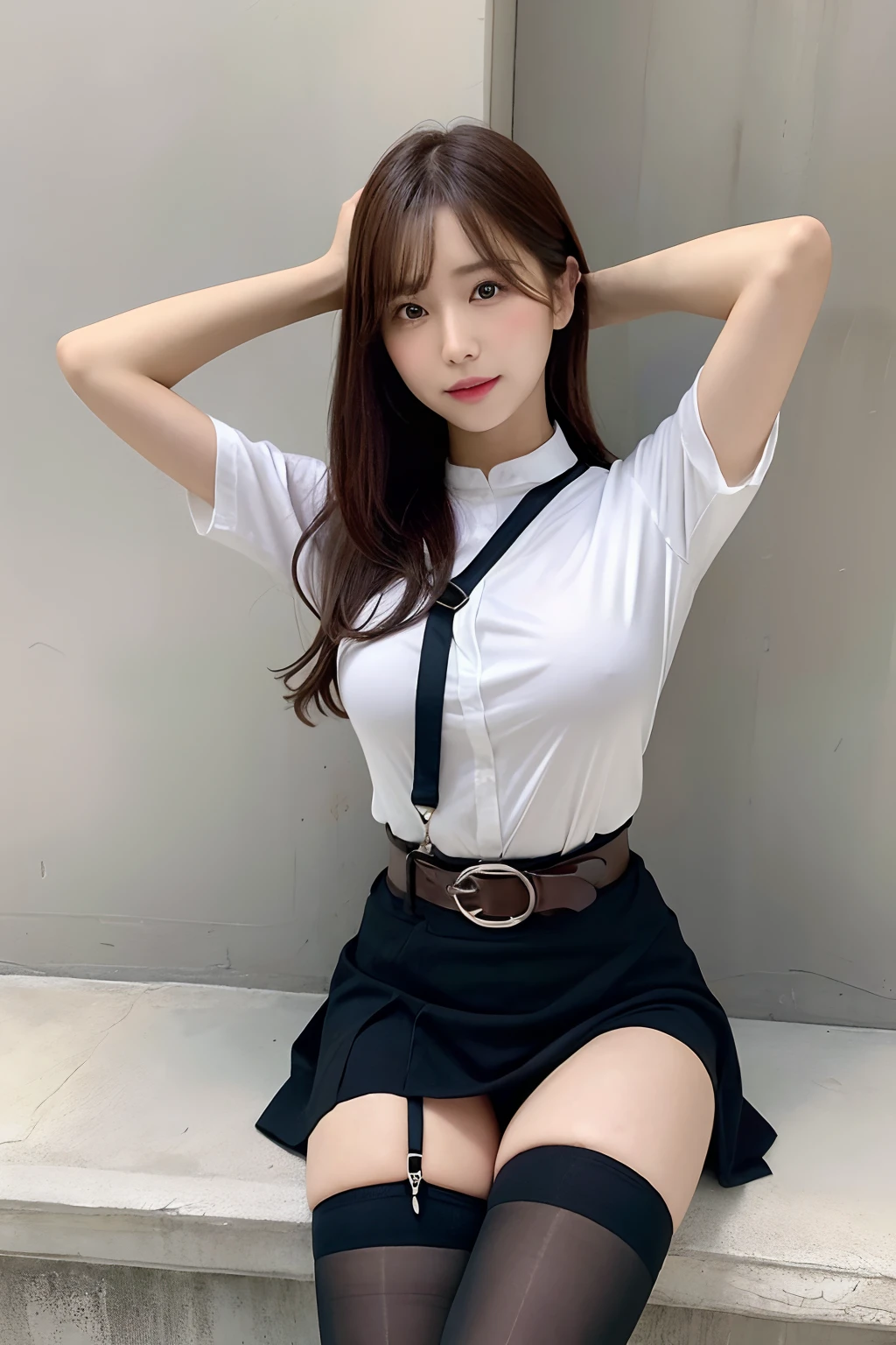 masterpiece、top-quality、The ultra -The high-definition、、colourfull、flat-colors、depth of fields、lens flare 1 girl、、Brown hair、watching at viewers Black Cutter Shirt a belt black suspenders Social OL ample bosom a miniskirt Face sitting
Waiting to start Armpit sweat perspiring Side of both hands huge-breasted Knee High Near the Wall Niso stockings garterbelts