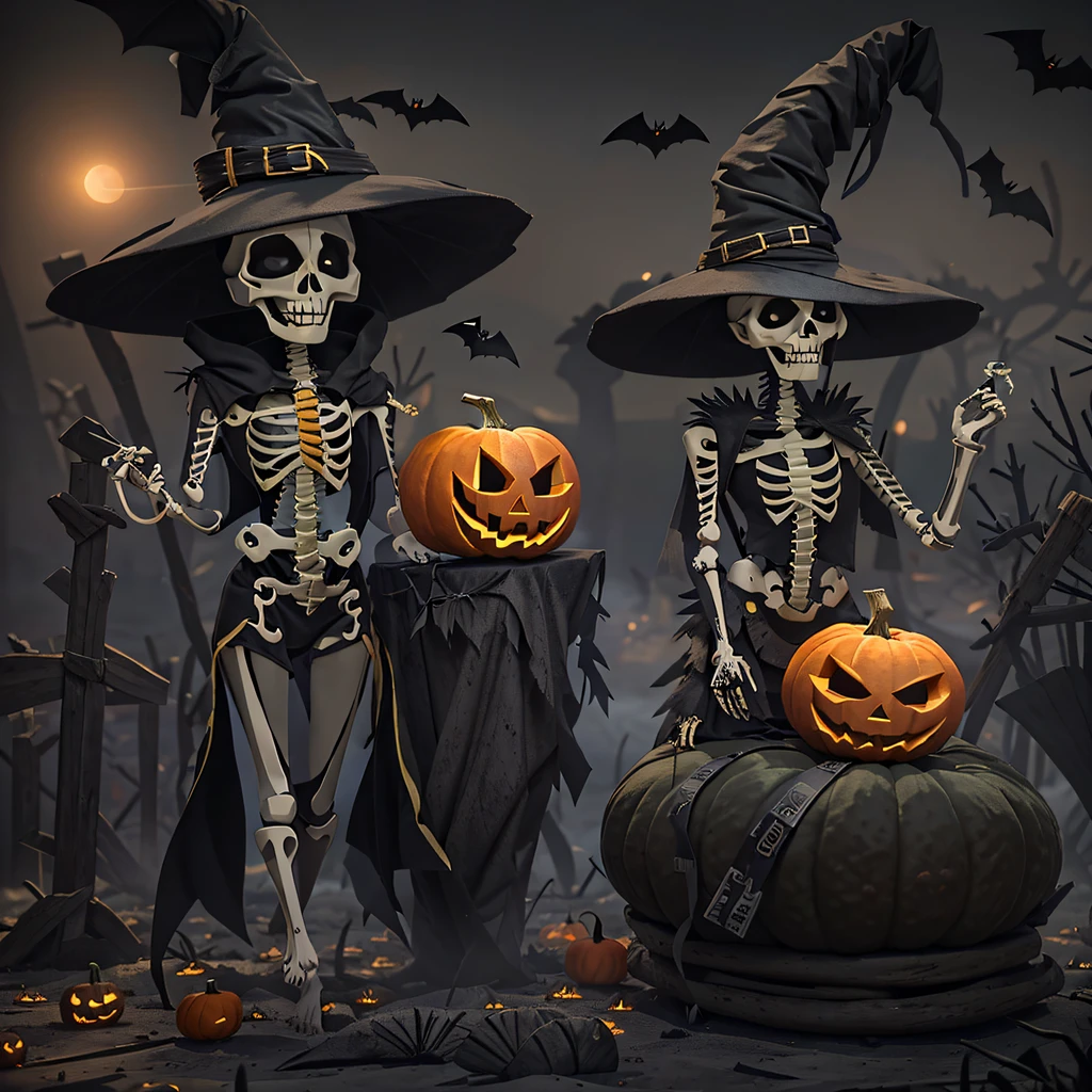 Halloween pumpkin material model(best qualtiy,8K pumpkin skeleton,Masterpiece)1girll,borgar,pumpkins,the bats(Soldier pumpkin head)Tattooed with,Smoke billowed out,thin fog,Skeleton pumpkin